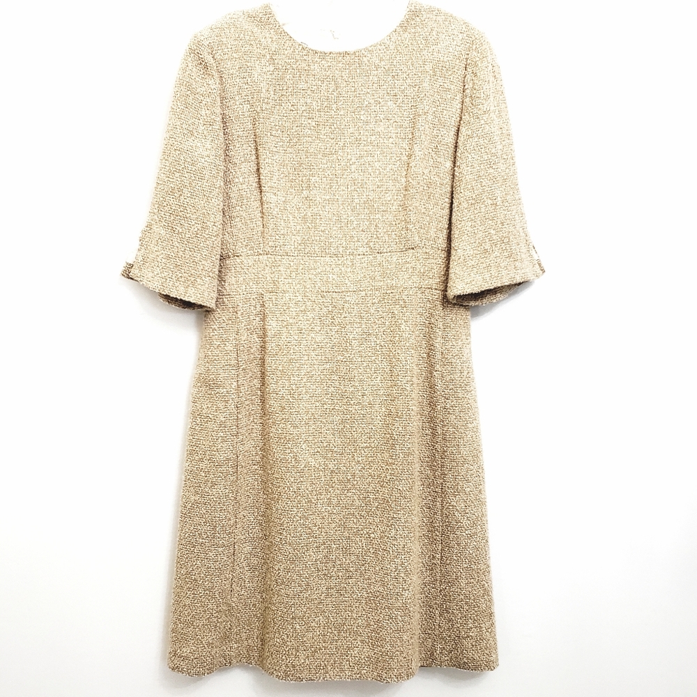 Nwot Talbots Gold/Tan Tweed Shortsleeve Wool Blend Dress